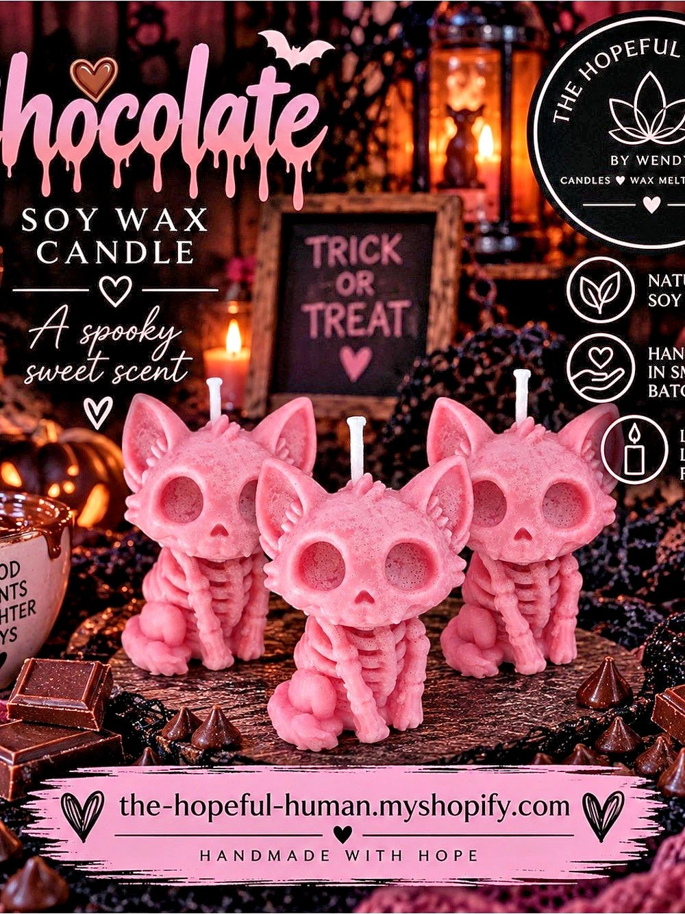 The Hopeful Human Chocolate Soy Wax Candle Pink NWT